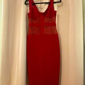 Midi bandage dress with lace details in sexy wine color